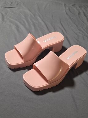 Glossy Blush Pink Platform Slide Mules